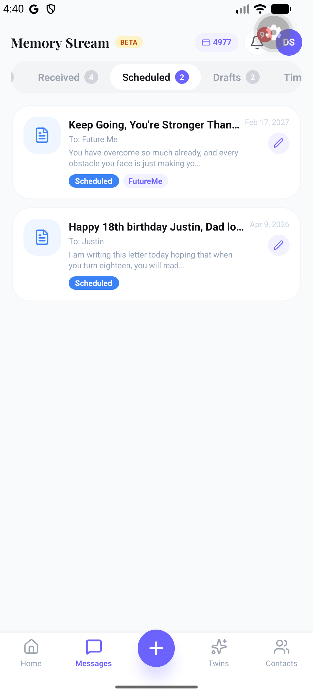 Scheduled messages screen